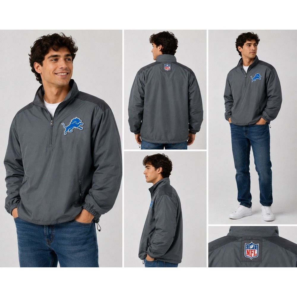 Nike Detroit Lions NFL On Field Jacket Mens L Gray 1/4 Zip Pullover Football